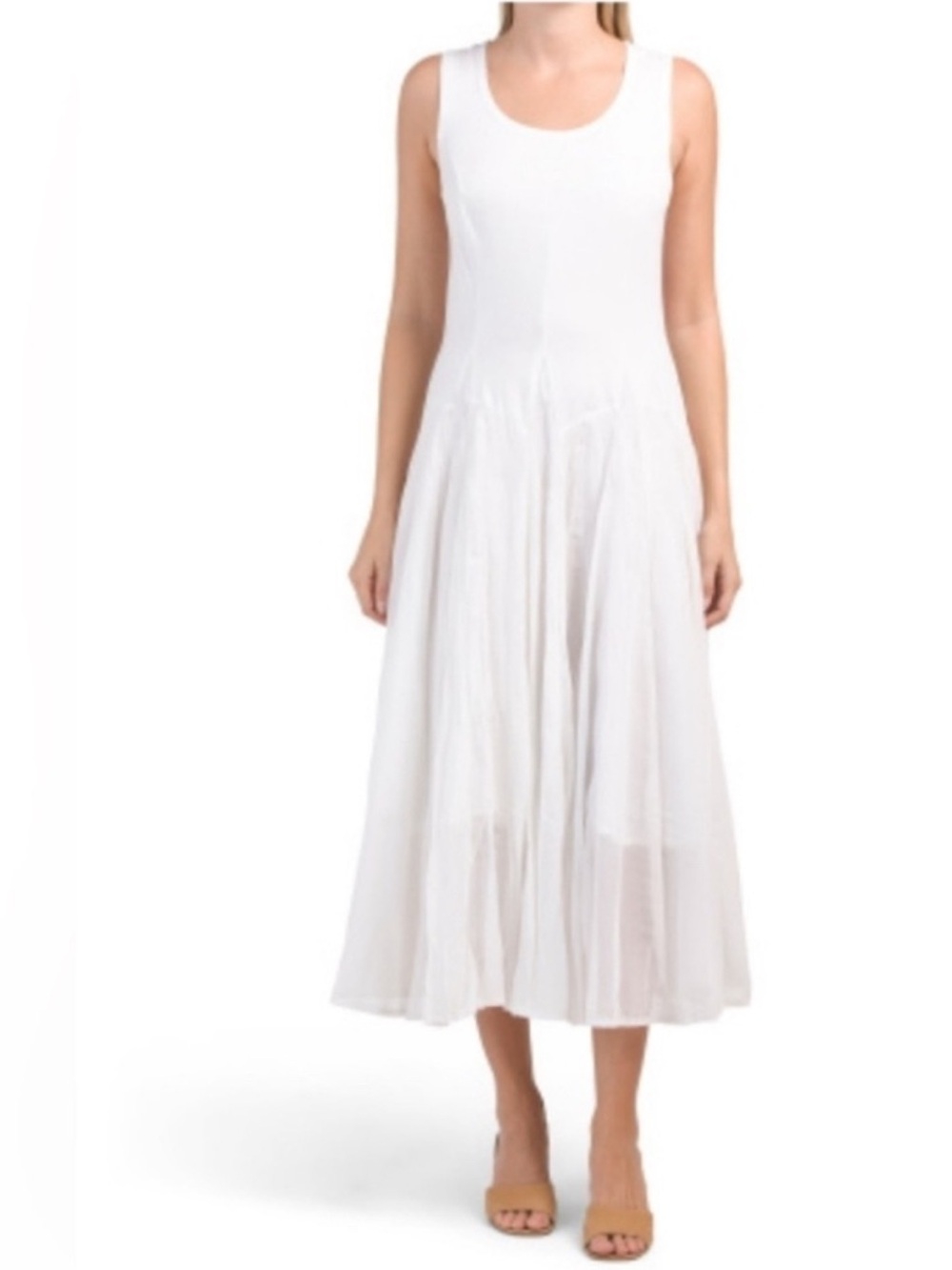 New without tags. Vasya Sleeveless White Midi Tank Dress with Flowy Tiered Skirt